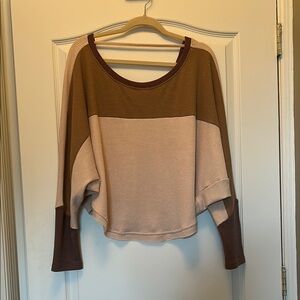 Hem & Thread Brown and Cream Colorblock Top